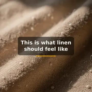 Close-up of linen fabric in warm light, caption: This is what linen should feel like